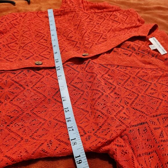 Rebecca Malone Cardigan Size Small Chili Lace Sheer Lightweight Front Buttons - Picture 4 of 10